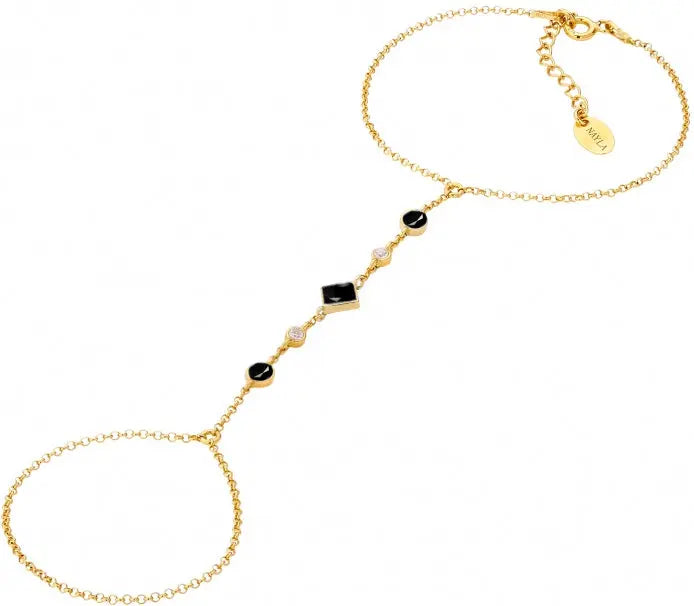 Black Onyx Cz Diamond Chain Hand Bracelet Million Dollar Style