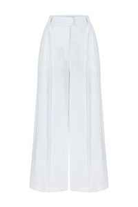 Pera Minimalist Pants - White | 100% Cotton Suit Pants Loose Fit Summer Fashion Casual wear Tailored Classic Minimal Pant Styles Office Wear Casual Elegance Chic Women's Clothing: Small/Medium - Million Dollar Style