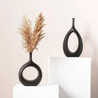 Set 2 Black Ceramic Bud Vase, Modern Flower Vase Set Kimisty Designs