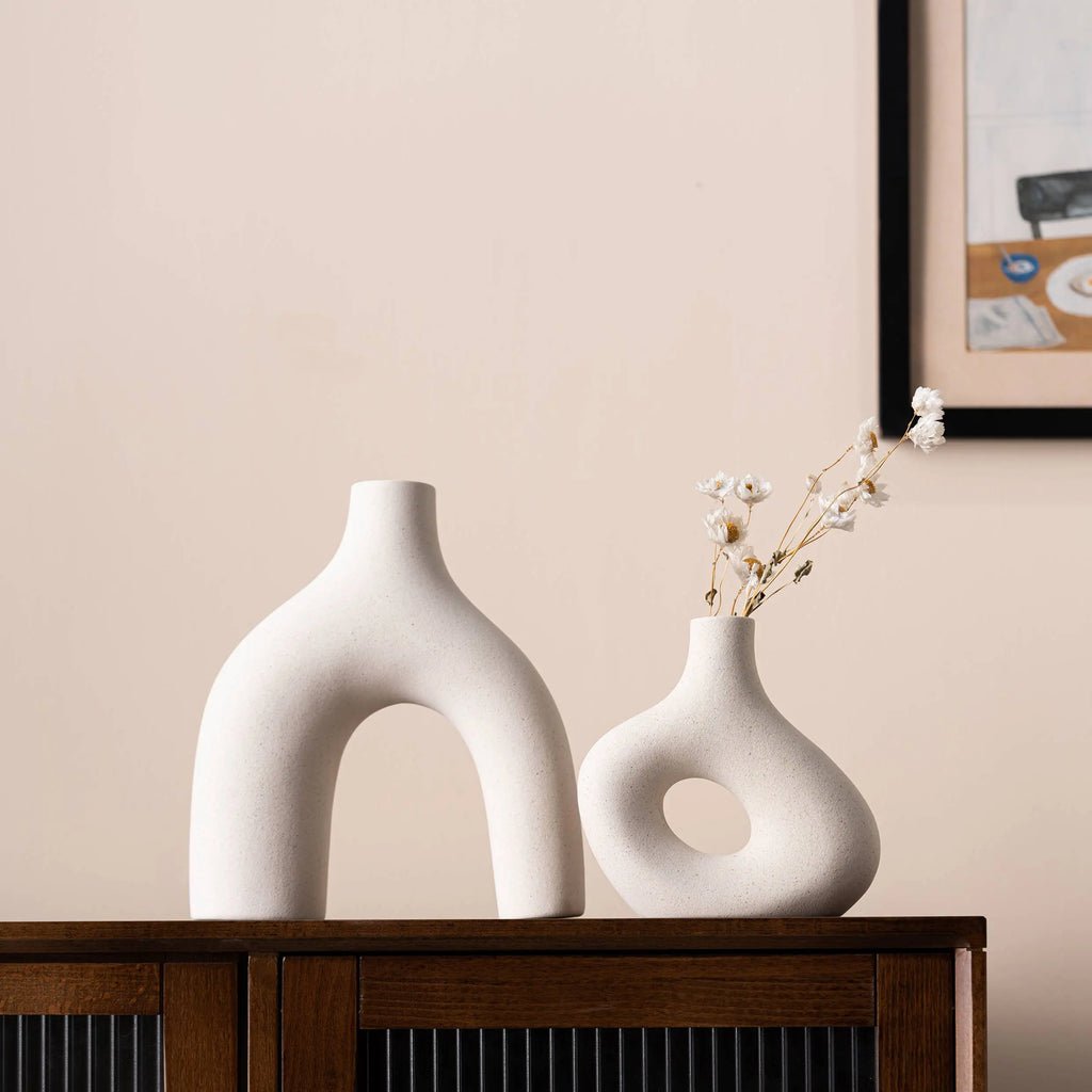 Kimisty Ceramic Off White Nordic Vase Set 2, Pampas Vases Kimisty Designs
