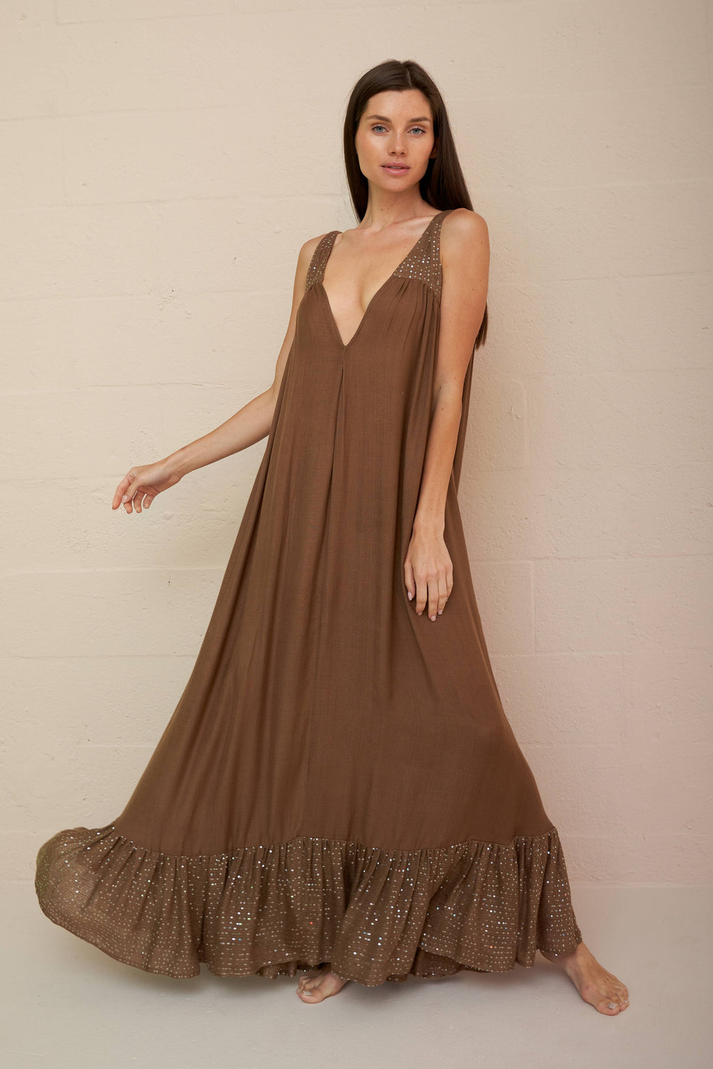 Aliyah V-Neck Dress: Chocolate / STANDARD