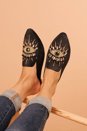 Pointed Toe Artisanal Good Eye Black Women's Mule Embroidery: 8 Fuchsia