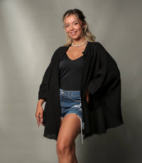 Black &Gold Moon Phases Muslin Kimono Robe / Poncho: Black Moa