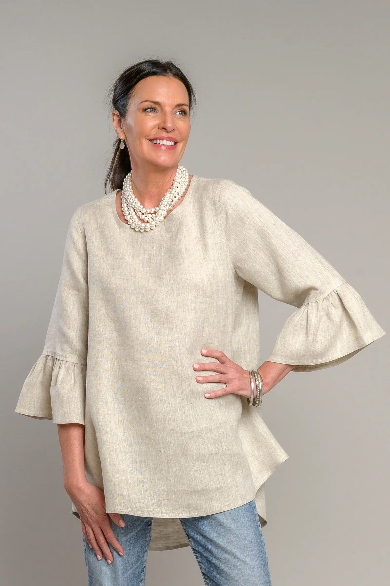 White Linen Bella Bell Sleeve Top