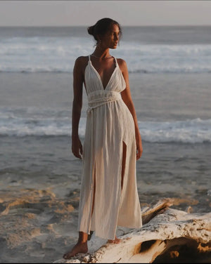The Handloom Muse Braided Straps Maxi Dress Natural The Handloom