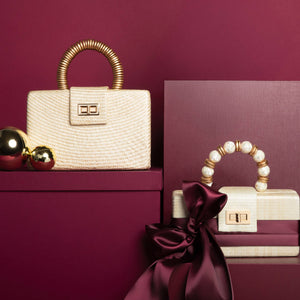 Christmas Party Clutch - Cream with Shell Inlay Bead Handle Soli & Sun