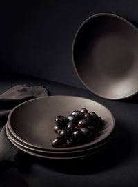 Handmade Stoneware Dinner Plate | Dadasi 10.2": Matte Black GHARYAN Stoneware & Olive Wood Tableware