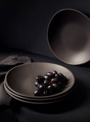 Handmade Stoneware Dinner Plate | Dadasi 10.2": Matte Black GHARYAN Stoneware & Olive Wood Tableware