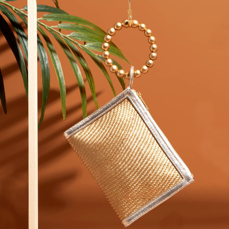 Gold Woven Straw Resort  Wristlet Clutch Pouch | Summer 2025 Soli & Sun