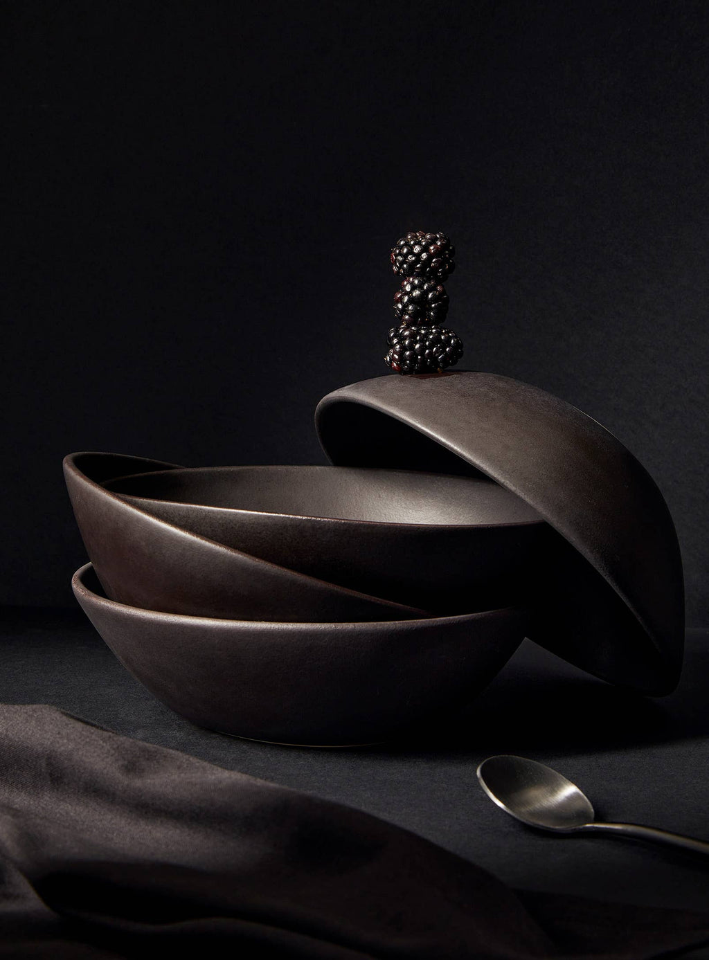 Handmade Stoneware Soup Plate | Dadasi 7.9": Matte Black GHARYAN Stoneware & Olive Wood Tableware