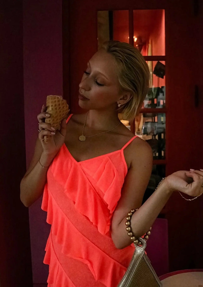 Pītusa Mermaid Asymmetric Ruffle Dress in Watermelon Standard size pītusa