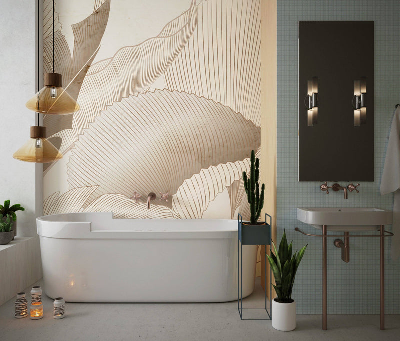 Abstract Botanical Wallpaper, Brown and Beige Wall Mural, Oversized Custom Size Wall Art, Non-Woven, Non-Adhesive, Modern Wall Paper, Removable Walloro Luxury Embossed Wallpaper