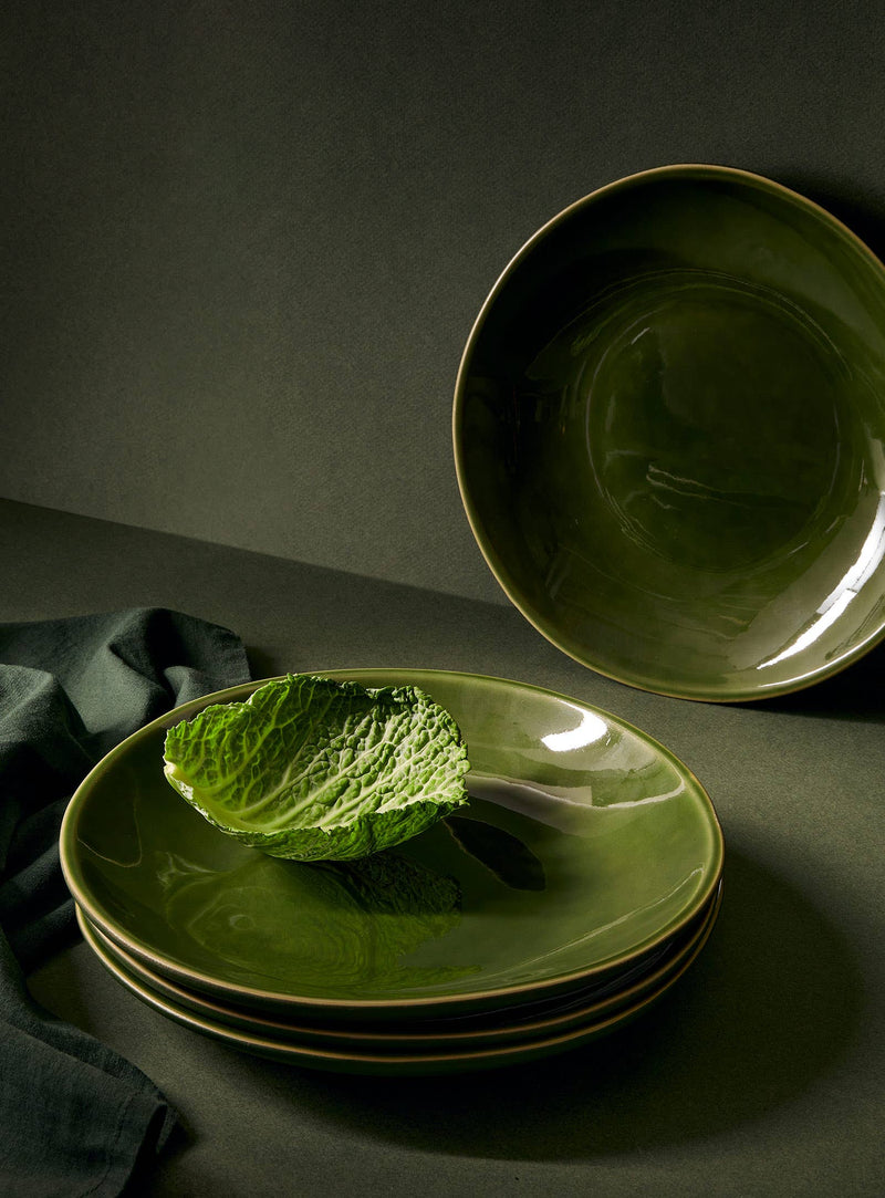 Handmade Stoneware Dinner Plate | Dadasi 10.2": Matte Black GHARYAN Stoneware & Olive Wood Tableware