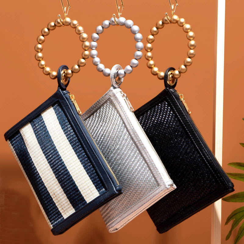 Black Woven Luxe Gold Bead Handle Wristlet Pouch  | Summer Soli & Sun