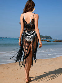 Fringe Openwork Spaghetti Strap Cover-Up Trendsi