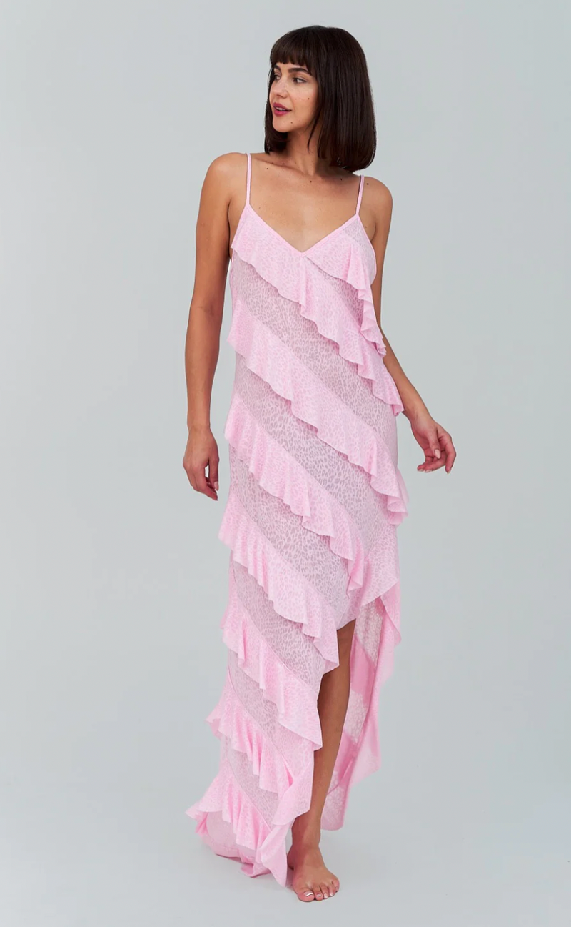 Mermaid Asymmetric Ruffle Dress: Watermelon / Standard pītusa