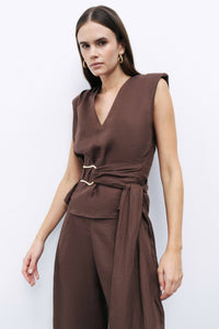 Waist Accessory Detailed Blouse: Coffee / XL NOCTURNE