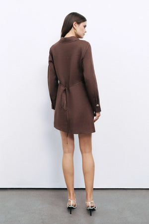 Nocturne Mini Dress with Gold Accessory Detail in Coffee NOCTURNE
