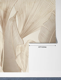 Abstract Botanical Wallpaper, Brown and Beige Wall Mural, Oversized Custom Size Wall Art, Non-Woven, Non-Adhesive, Modern Wall Paper, Removable Walloro Luxury Embossed Wallpaper