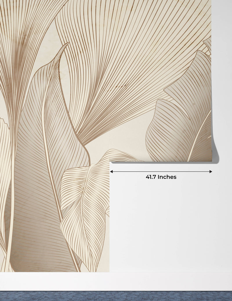 Abstract Botanical Wallpaper, Brown and Beige Wall Mural, Oversized Custom Size Wall Art, Non-Woven, Non-Adhesive, Modern Wall Paper, Removable Walloro Luxury Embossed Wallpaper