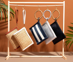 Black Woven Luxe Gold Bead Handle Wristlet Pouch  | Summer Soli & Sun