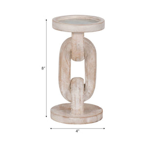 White 8 in. Wooden Abstract Chain Pillar Candle Holder Sagebrook Home
