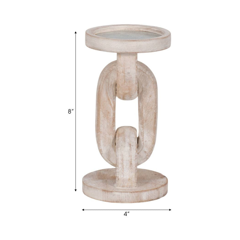 White 8 in. Wooden Abstract Chain Pillar Candle Holder Sagebrook Home