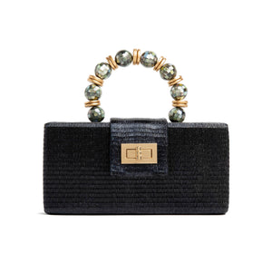 Christmas Evening  Bag - Black with Shell Inlay Bead Handle Soli & Sun
