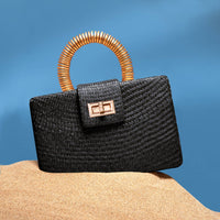 Black Straw Clutch | Gold Bead Handle | Summer Resort 2025 Soli & Sun