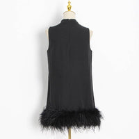 DR043 Ostrich Feather Turtleneck Sleeveless Shift Dress: White / English / M Productseeker