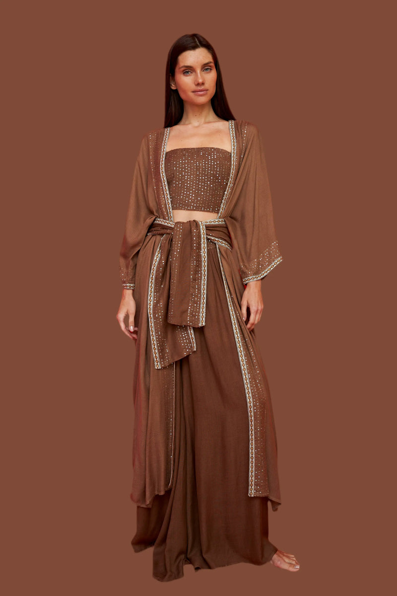 Pitusa Vanessa Sequin Coverup Kimono Chocolate One Size - Million Dollar Style