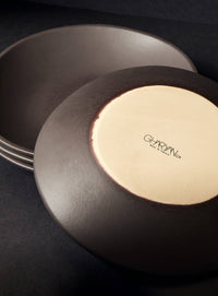 Handmade Stoneware Dinner Plate | Dadasi 10.2": Matte Black GHARYAN Stoneware & Olive Wood Tableware