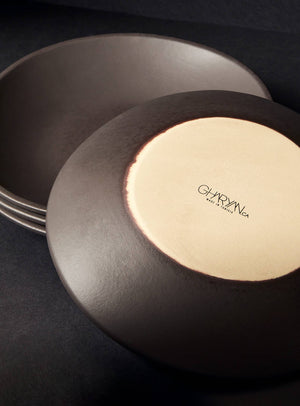 Handmade Stoneware Dinner Plate | Dadasi 10.2": Matte Black GHARYAN Stoneware & Olive Wood Tableware