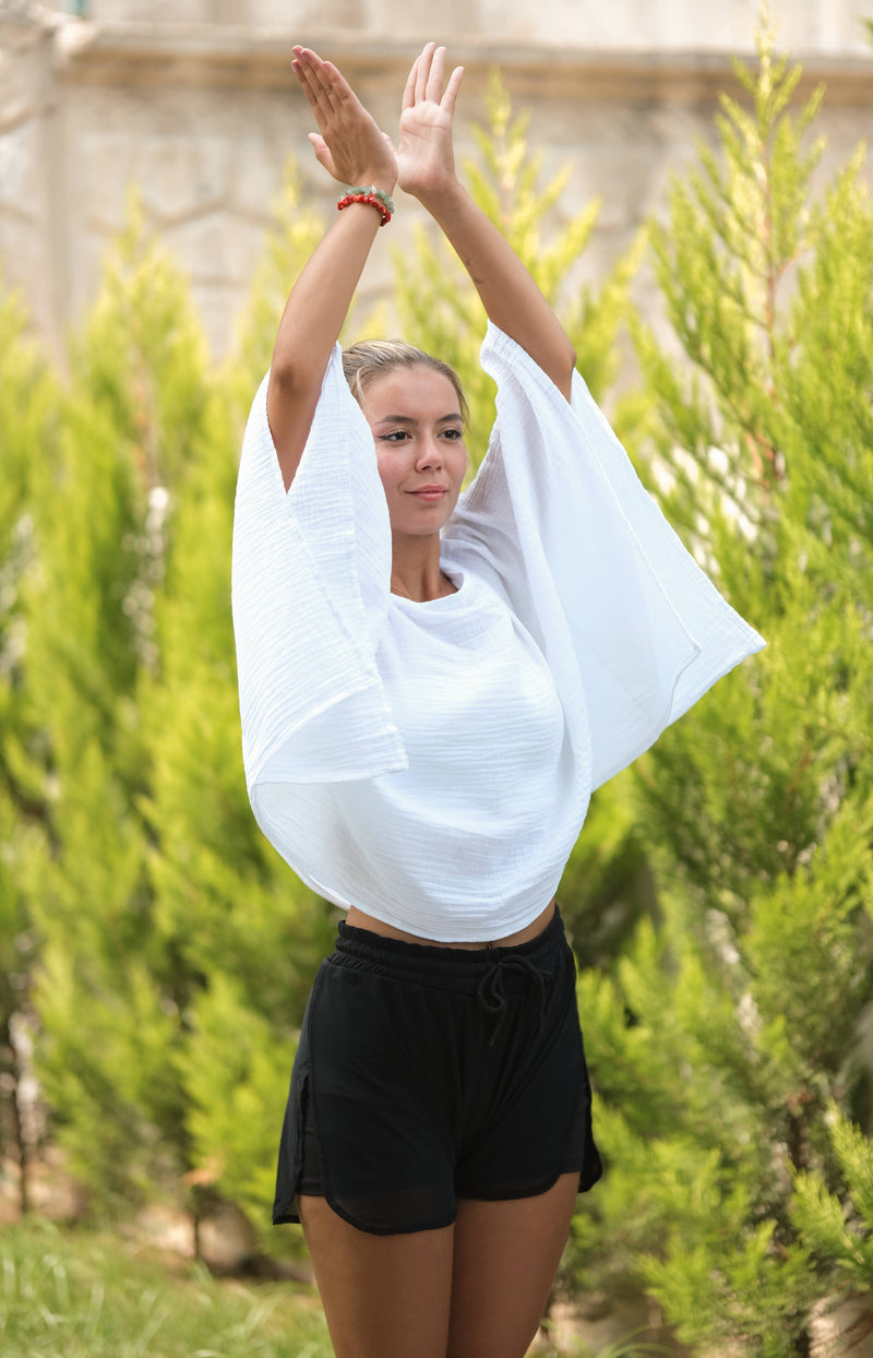 White Off Shoulder Crinkle Cotton Blouse Top Moa