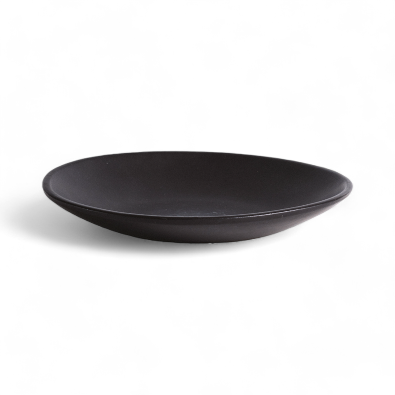 Handmade Stoneware Dinner Plate | Dadasi 10.2": Matte Black GHARYAN Stoneware & Olive Wood Tableware