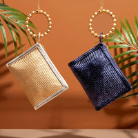Navy Blue Woven Gold Bead Handle Wristlet Pouch  | Resort Soli & Sun