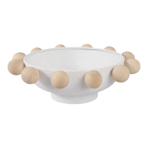 Fir Wood Metal Casual Novelty Sphere Bowl - White, 13 in. Sagebrook Home