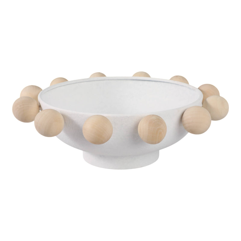 Fir Wood Metal Casual Novelty Sphere Bowl - White, 13 in. Sagebrook Home