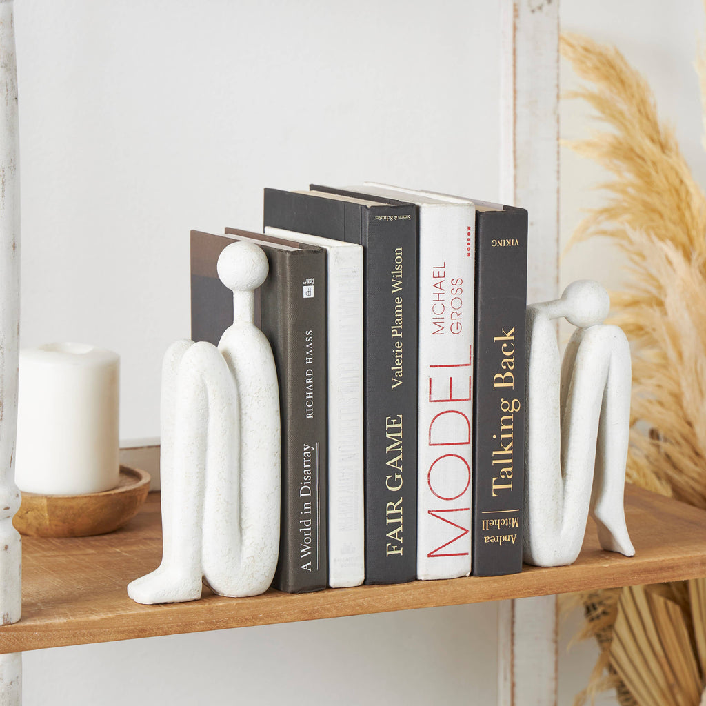 Contemporary White Polystone Bookends Set UMA Home Decor