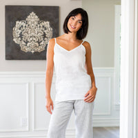 Cami Linen Tank: White / Small Arte Italica & Crown Linen Designs