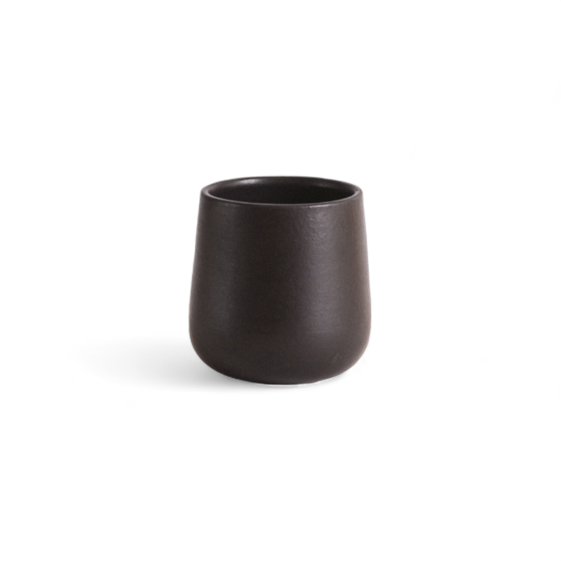 Handmade Stoneware Coffee & Tea Cup | Edan 7.5 oz: Matte Black GHARYAN Stoneware & Olive Wood Tableware