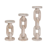 White 8 in. Wooden Abstract Chain Pillar Candle Holder Sagebrook Home