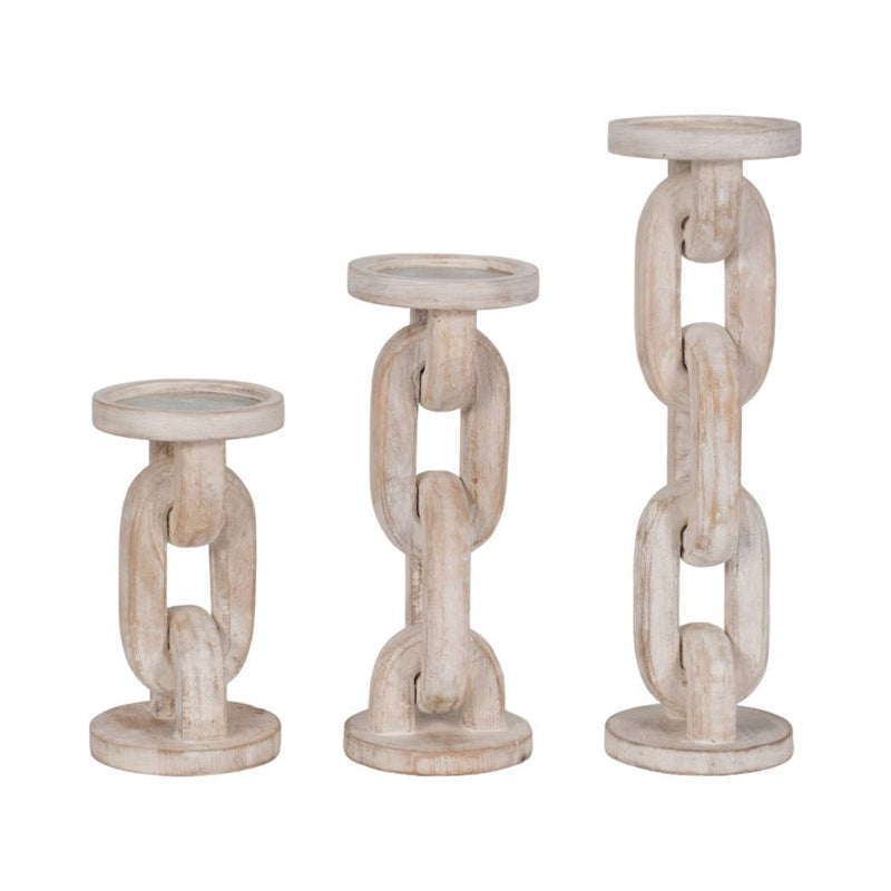 White 8 in. Wooden Abstract Chain Pillar Candle Holder Sagebrook Home