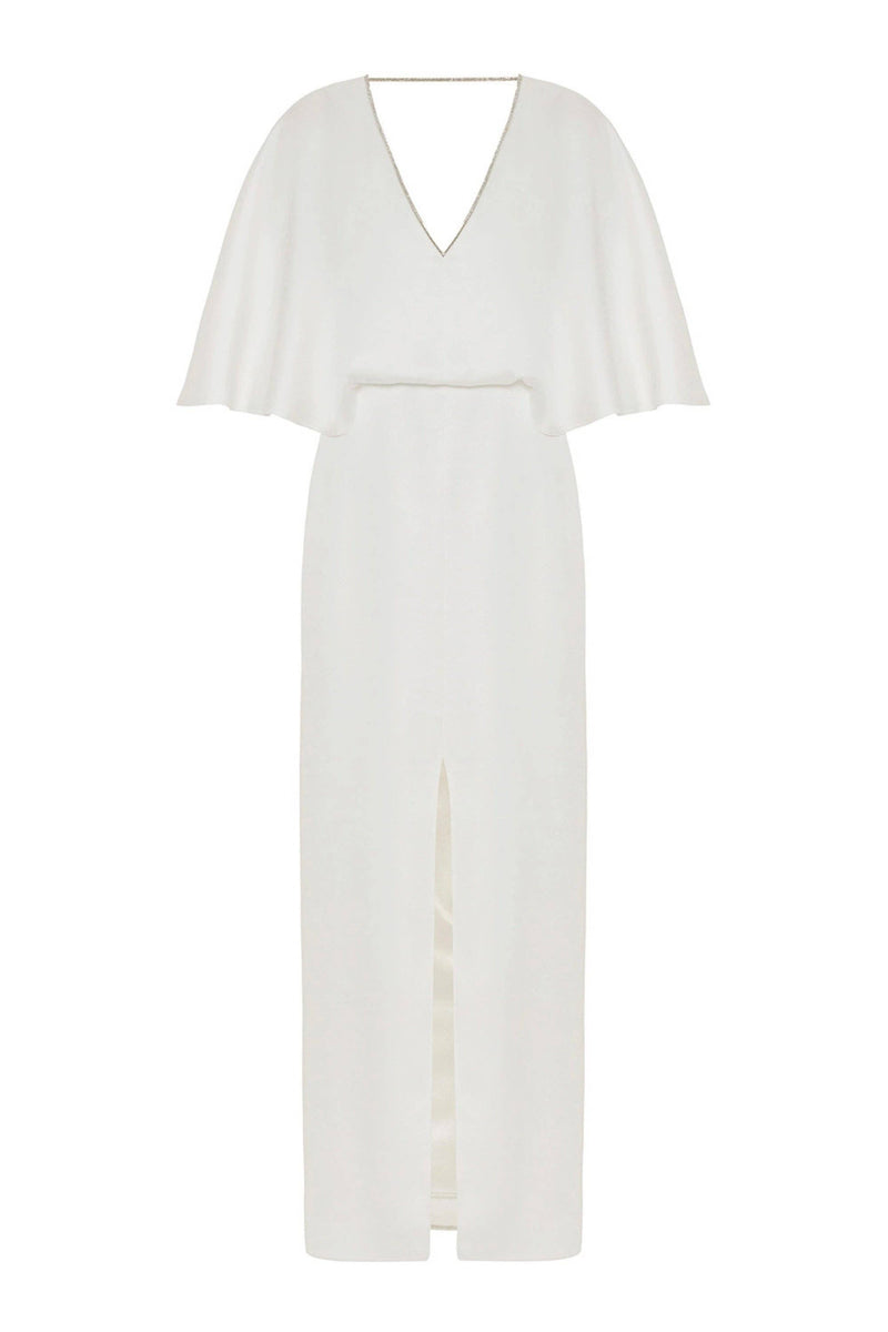 Embellished V-Neck Dress: Ecru / M NOCTURNE