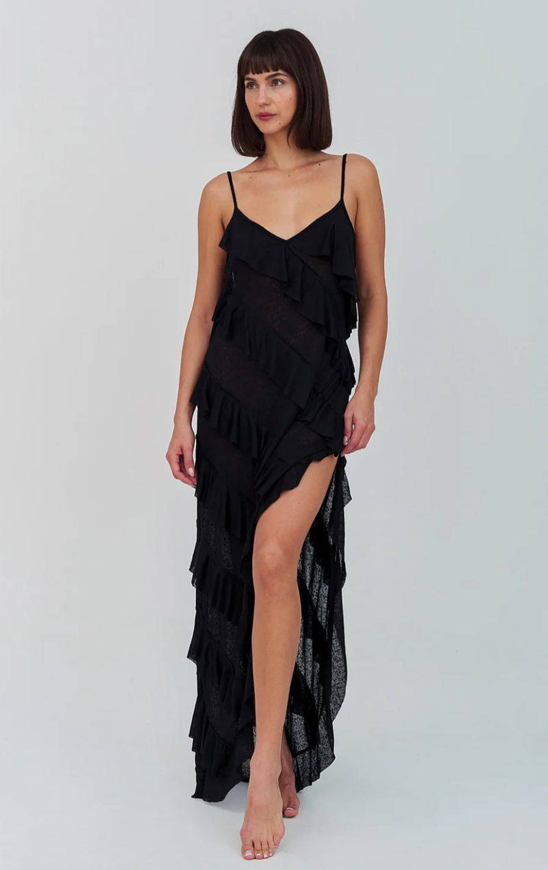 Mermaid Asymmetric Ruffle Dress: Watermelon / Standard pītusa