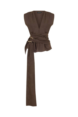 Waist Accessory Detailed Blouse: Coffee / XL NOCTURNE