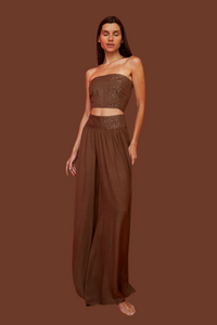 Pitusa Sequin Wide Palazzo Pants Chocolate