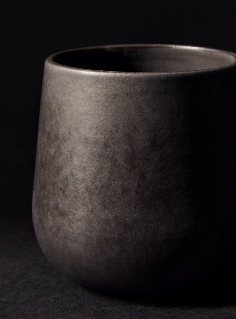Handmade Stoneware Coffee & Tea Cup | Edan 7.5 oz: Matte Black GHARYAN Stoneware & Olive Wood Tableware