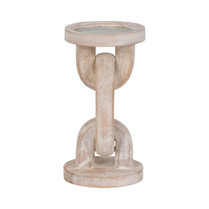 White 8 in. Wooden Abstract Chain Pillar Candle Holder Sagebrook Home