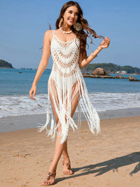 Fringe Openwork Spaghetti Strap Cover-Up Trendsi